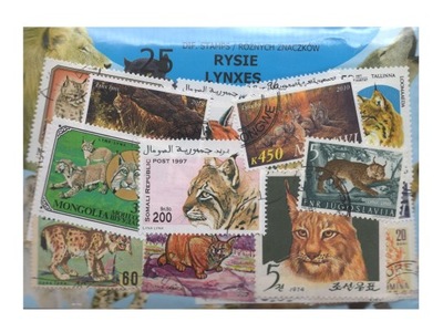 Pakiet 25 znaczków pocztowych - RYSIE