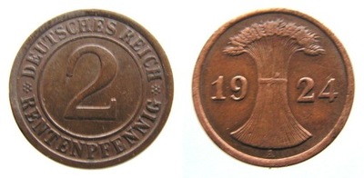 B459. NIEMCY, 2 RENTENPFENNIG, 1924 A