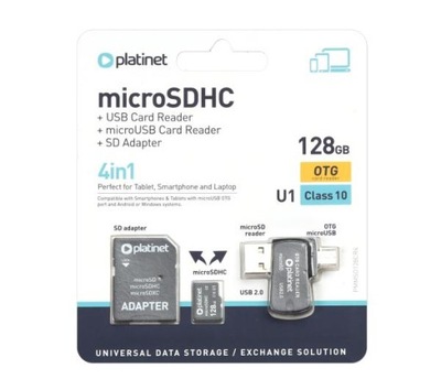 Karta pamięci Platinet 4w1 microSD 128GB + czytnik