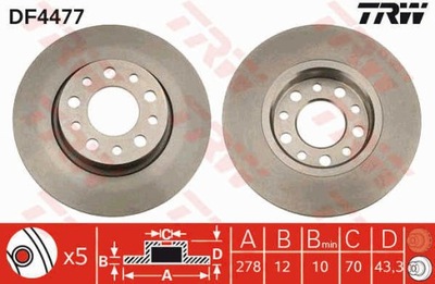 DISCOS DE FRENADO PARTE TRASERA TRW DF4477  