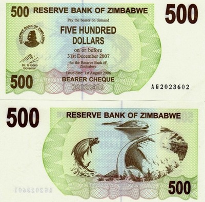 # ZIMBABWE - 500 DOLARÓW - 2006 - P-43 - UNC