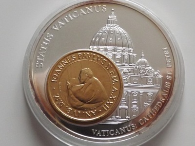 Medal , Bazylika Św. Piotra + złocone 50 Lirów 2000 Papież Jan Paweł II