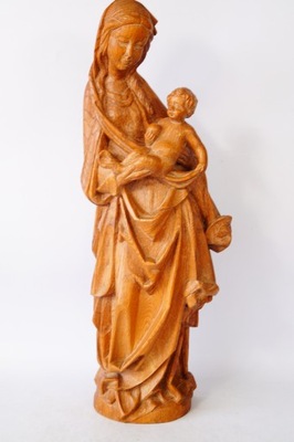 Duża drewniana rzeźba figura MATKA BOSKA Z DZIECIATKIEM