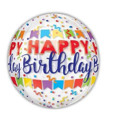 Balon Foliowy Kula Happy Birthday confetti 40 cm