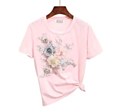MD różowa bluzka t-shirt kwiaty L/40