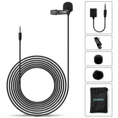 Mikrofon krawatowy SAIREN S-LAV przewodowy 6m czarny + odsłuch