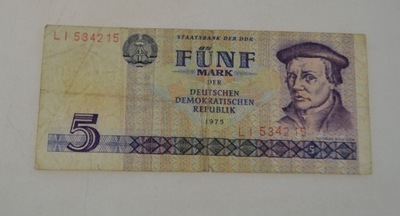 Niemcy - NRD - banknot - 5 Marek 1975 rok