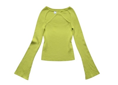 Bluzka sweter zielona neonowa prążki szerokie rękawy wycięcia 34/36