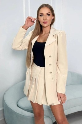 Elegancki Komplet marynarka ze spódniczką uni. beżowy