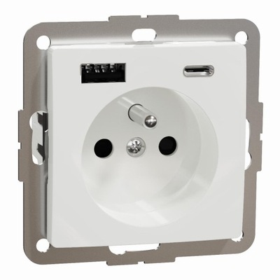 Sedna Design Gniazdo pojedyncze z uziemieniem i ładowarką 2xUSB A+C Biały