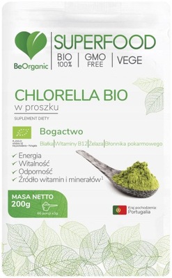 BEORGANIC Chlorella BIO Proszek 200 g