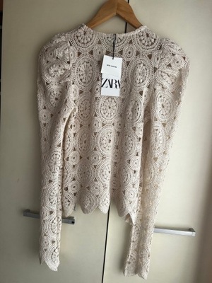 36 S 34 XS Zara sweter ażurowy bufiasty rękaw