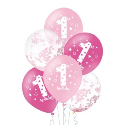 Balony Roczek różowe z konfetti 30cm 6szt