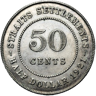 AMJ8. Straits Settlements, 50 Centów 1920, Ładne, St. 2