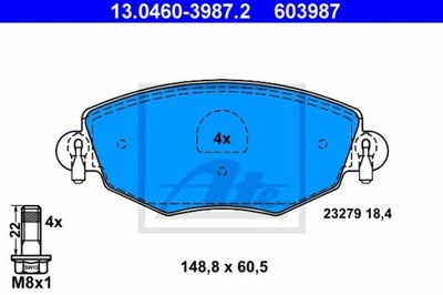 ATE 13.0460-3987.2 ZAPATAS DE FRENADO PARTE DELANTERA FORD MONDEO 1,8-3,0 00-07  