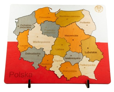 Drewniana mapa Polski puzzle ręcznie robiona