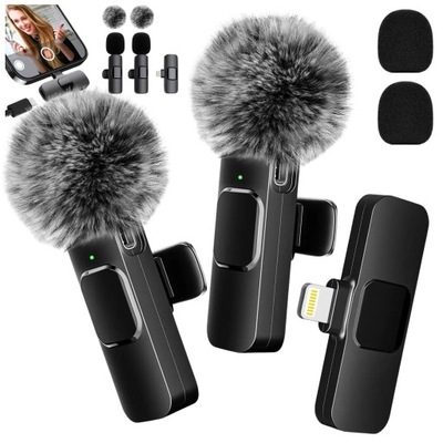 ZESTAW 2x MIKROFON KRAWATOWY BEZPRZEWODOWY LIGHTNING DO TELEFONU IPHONE