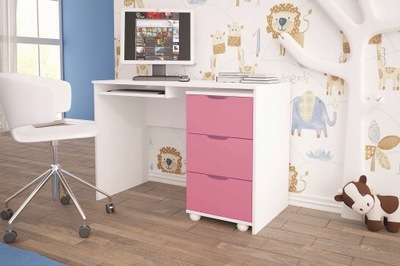 Biurko białe dla dziewczynki z różowymi frontami. Biurko dziecięce