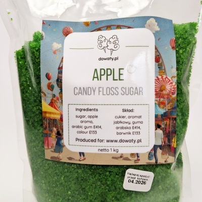 Smakowy zielony cukier do waty cukrowej jabłko 1kg sortowany
