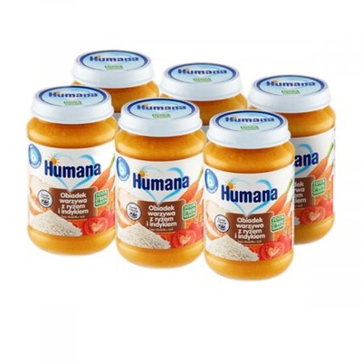 Humana słoiczek Obiadek warzywa z ryżem i indykiem 6x190g 100% Organic