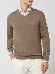 HUGO BOSS BEIGE SWEATER v neck SCHURWOOLL M