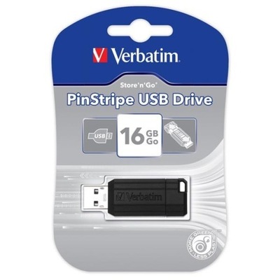 Verbatim USB pendrive USB 2.0, 16GB, PinStripe, Store N Go, czarny, 49063,