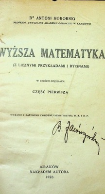 Wyższa matematyka 1923 r.