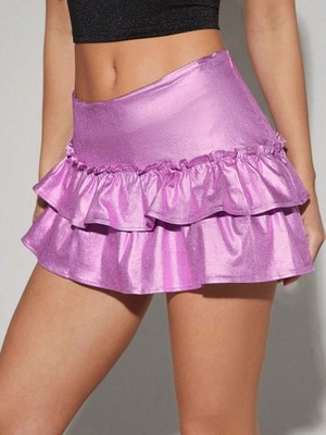 SPÓDNICO-SPODENKI WOSKOWANE FALBANIASTE RÓŻOWE CASUAL SHEIN M 38