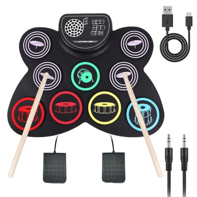 ROLL UP DRUM PAD PERKUSJA ELEKTRONICZNA SKŁADANA PEDAŁY PAŁECZKI ZESTAW