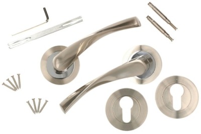 ZESTAW KLAMKA DRZWIOWA SATYNA ROZETA WKŁAD DRZWI