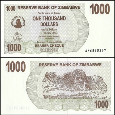 Zimbabwe 1000 Dolar 2006 P-44 UNC