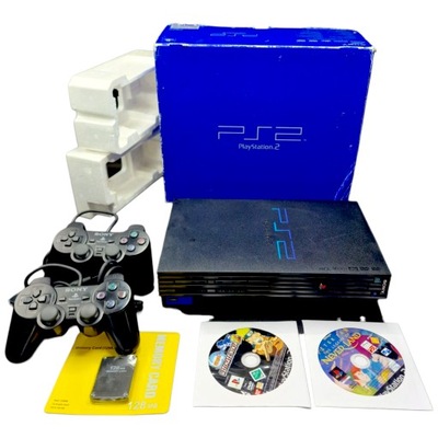 Konsola PlayStation 2 PS2 FAT zestaw karton box gry i 2 pady