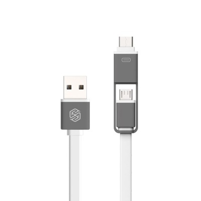 Nillkin Plus 2w1 kabel USB do Micro USB z adapterem USB-C 2.1A 1.2m biały