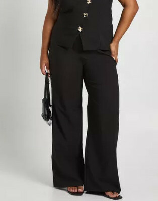 CZARNE SPODNIE PROSTA SZERKA NOGAWKA GŁADKIE KLASYCZNE BOOHOO 50