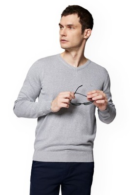 Sweter Męski Szary Bawełniany V-neck Anthony Lancerto XL