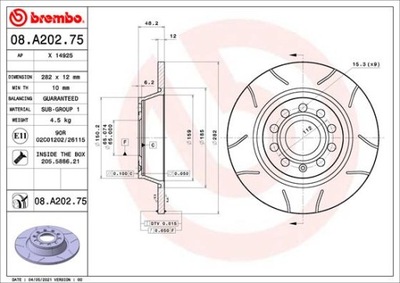 BREMBO 08.A202.75 DISKU STABDŽIŲ 