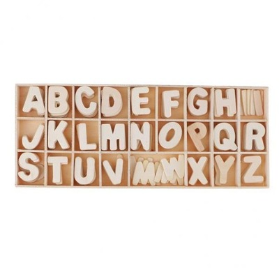 opakowanie Niepomalowane 156x Drewniane litery AZ Litera alfabetu z miejscem do przechowywania 14 szt