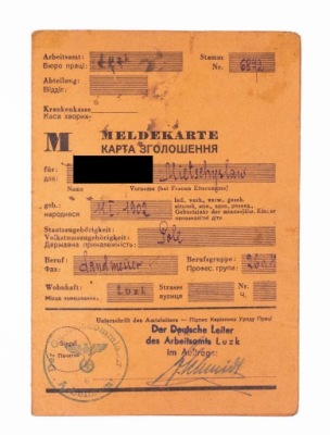 KARTA PRACOWNICZA - ŁUCK, III RZESZA 1942 - 1944