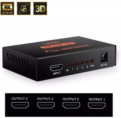 Rozdzielacz Rozgałęźnik Splitter 4Kx2K 4x HDMI 1.4