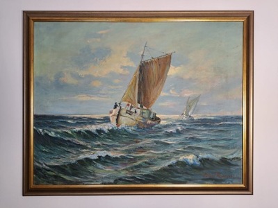Obraz olejny Antoni Kierpal - Łodzie żaglowe na Bałtyku
