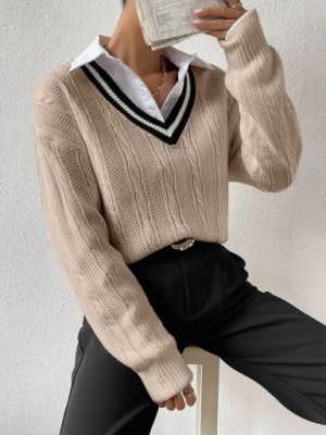 SHEIN BEŻOWY SWETER DZIANINA M88 LT6__XL
