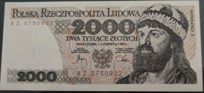 Banknot 2 000 zł. z 1982 stan I seria BZ