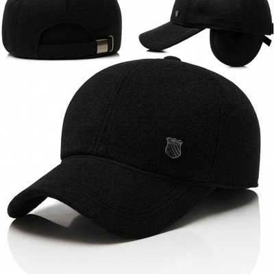 CZAPKA Z DASZKIEM ZIMOWA CIEPŁA OCIEPLANA CZARNA MĘSKA NAUSZNIKAMI PILOTKA