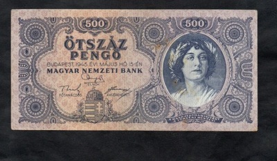 BANKNOT WĘGRY -- 500 pengo -- 1945 rok