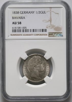 Bawaria, Ludwik I, 1/2 guldena 1838, NGC AU58