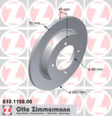 ZIMMERMANN VOLVO S40 I 260MM ДИСКИ ТОРМОЗНЫЕ ЗАД 610.1198.20