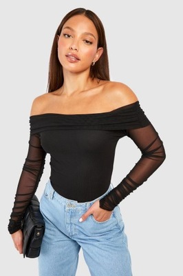 BOOHOO CZARNE BODY SIATECZKA ODKRYTE RAMIONA S1G NG2__XL