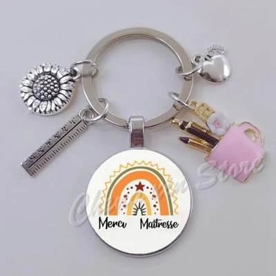 FASHION MERCI MAITRESSE FRENCH WORD, GIFT GLASS KEYCHAIN JEWELRY PARA  