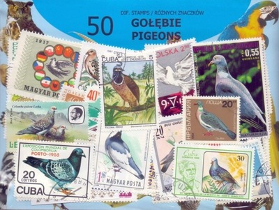 Pakiet 50 znaczków pocztowych - GOŁĘBIE