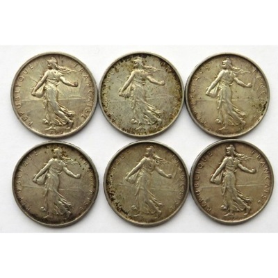 Francja LOT 6 x 5 franków, 1960-1965, srebro